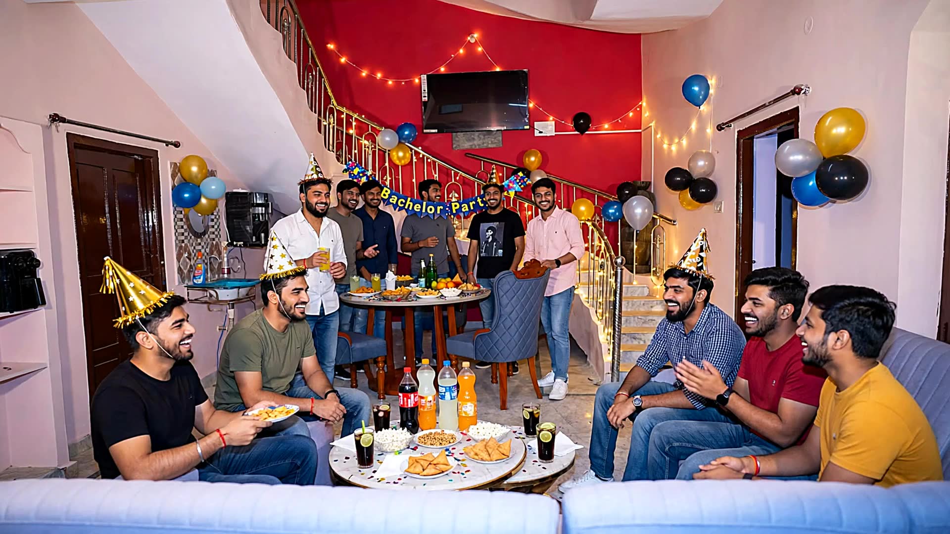 Friends celebrating an evening together at VanThara Homestay