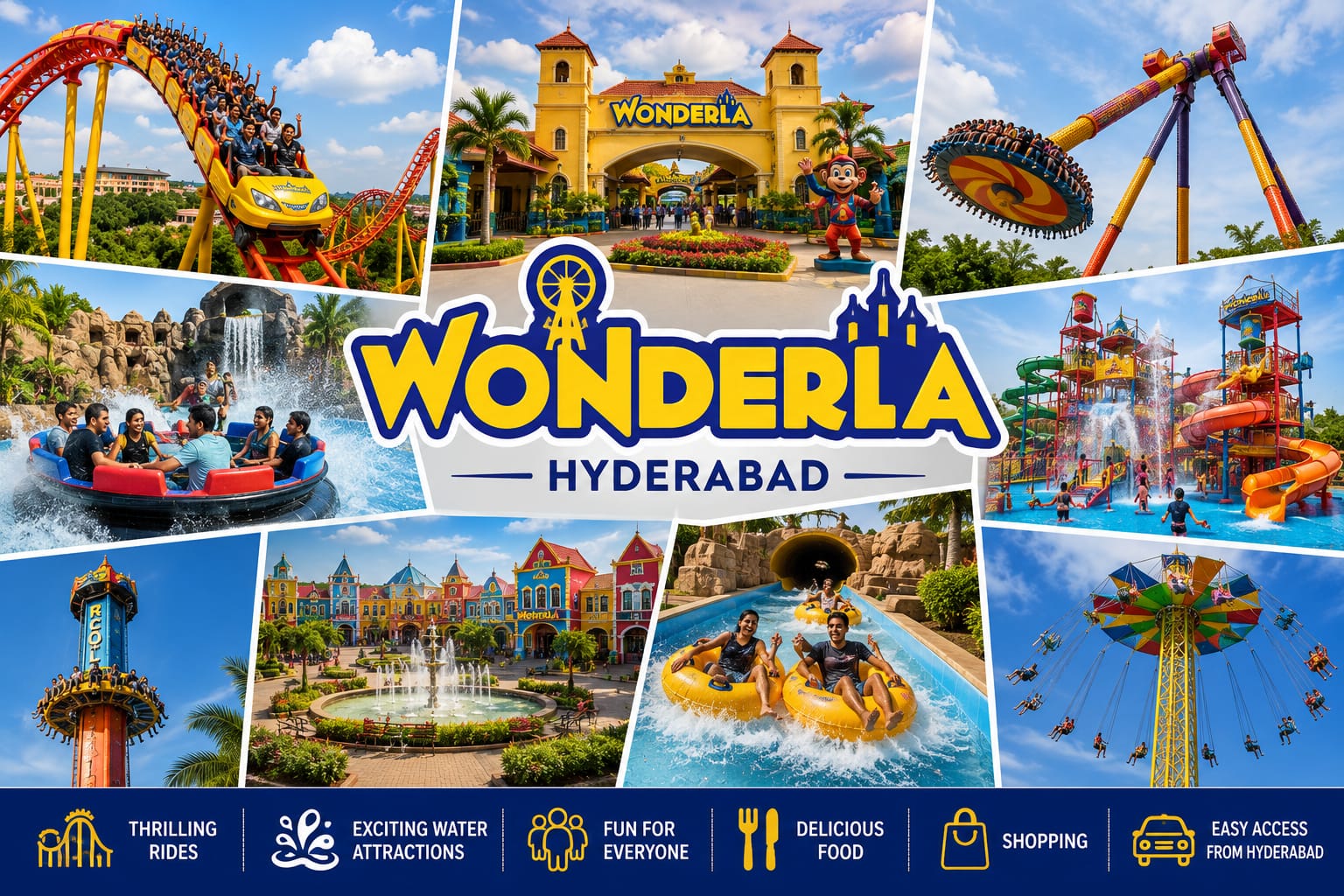 Wonderla Hyderabad — water rides and thrill rides, a popular day trip from VanThara Homestay